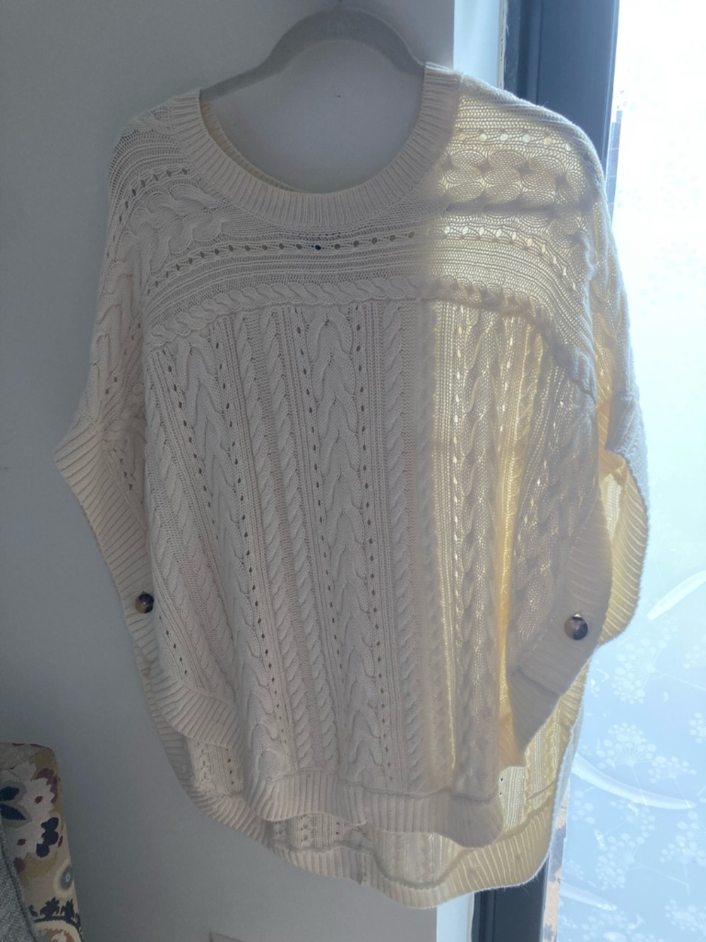 Talbots Cream Pointelle Cable-Knit Poncho Sweater